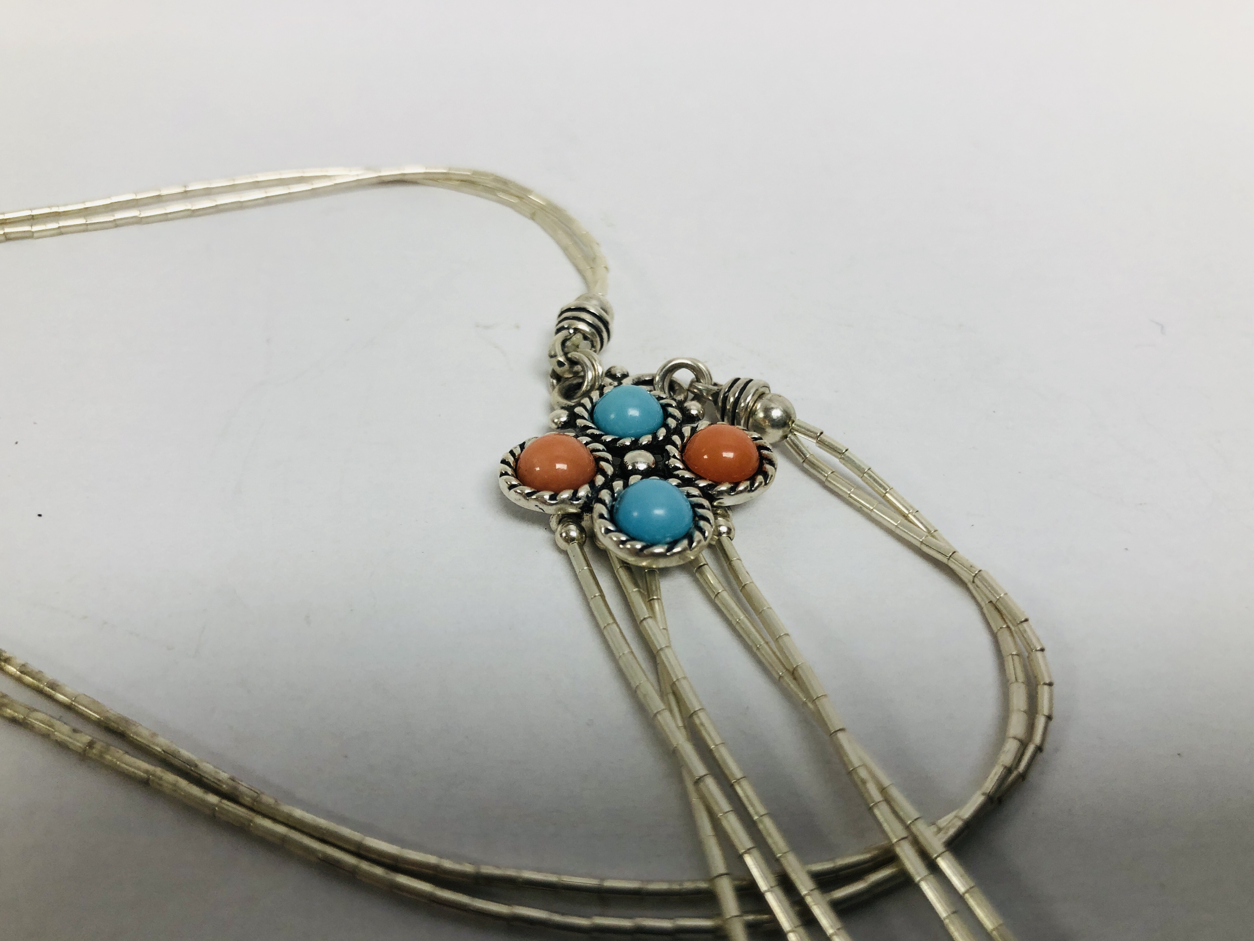 3 X SILVER SOUTH AMERICAN MULTI STRAND NECKLACES WITH BEADED AND ENAMELLED DETAIL ALONG WITH A - Image 15 of 20