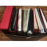 BOX WITH STAMP COLLECTIONS IN EIGHT ALBUMS, COMMONWEALTH, GB WITH BENHAM SILK COVERS ETC.