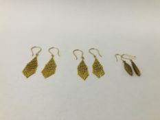 3 X PAIRS OF LADIES EARRINGS MARKED RL 10K