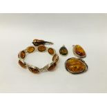 COLLECTION OF DESIGNER SILVER AND AMBER JEWELLERY TO INCLUDE AN 8 STONE BRACELET WITH SAFETY CHAIN,