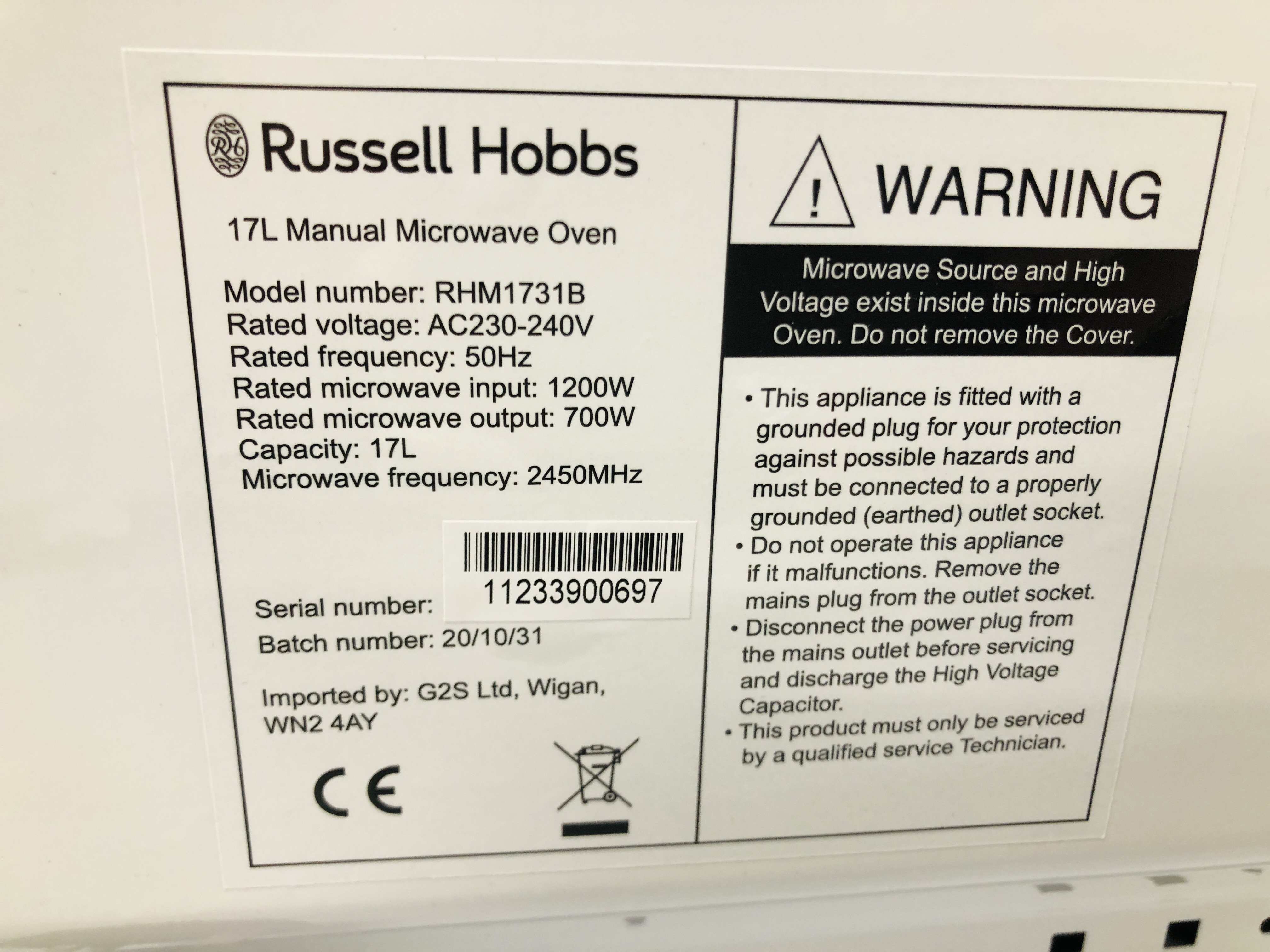 A RUSSELL HOBBS COMPACT MICROWAVE OVEN - SOLD AS SEEN - Image 6 of 6