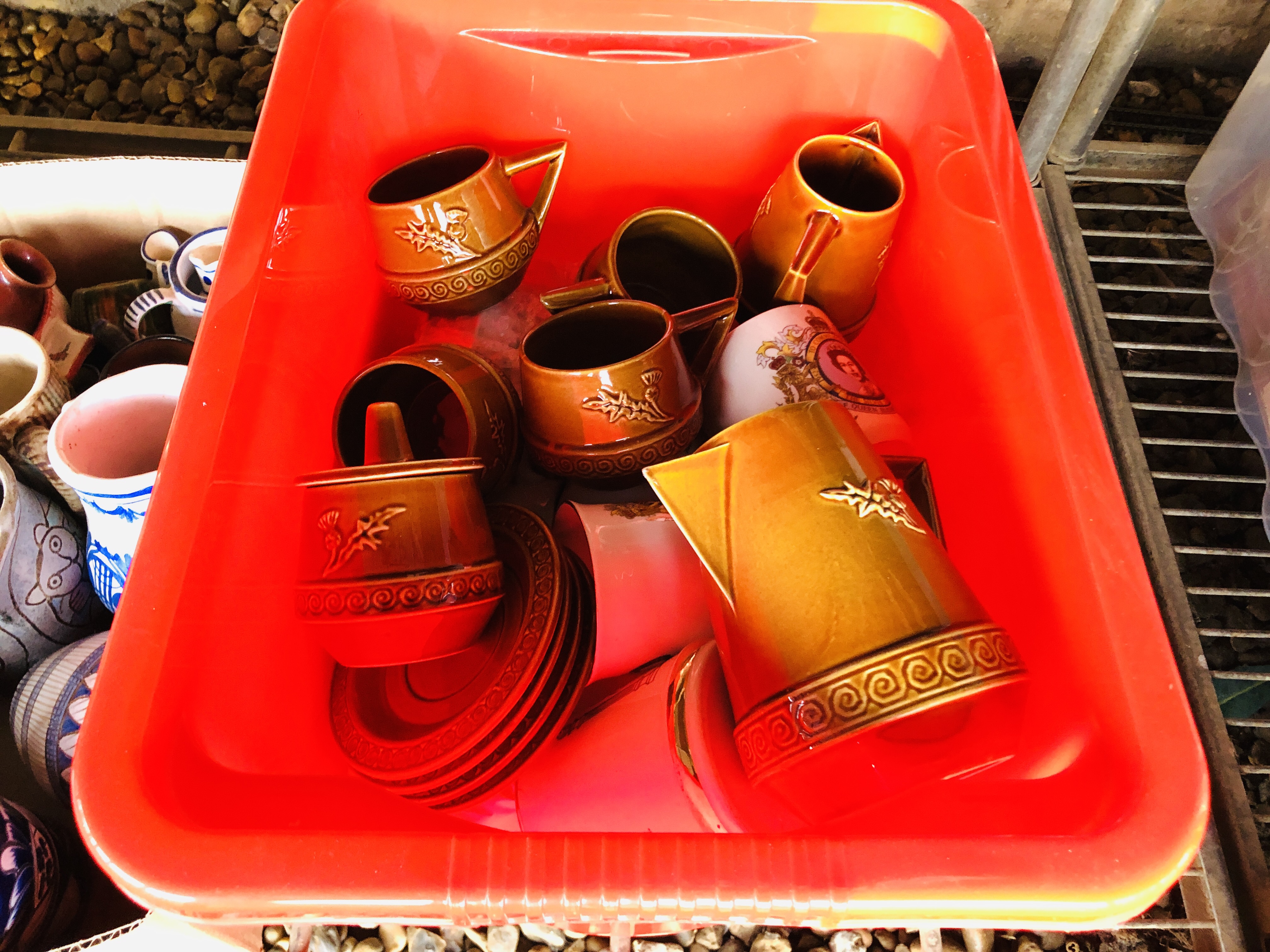 A COLLECTION OF DARTINGTON GLASS TANKARDS, VARIOUS POTTERY JUGS, CUPS AND CANDLE HOLDERS, - Image 6 of 7