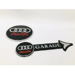 (R) LARGE AUDI RINGS PLAQUE + AUDI GARAGE ARROW SIGN