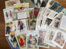 QUANTITY OLD POSTCARDS WITH GREETINGS, COMIC ETC.