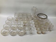 A SUITE OF FINE HOBNAIL DESIGN GLASSWARE TO INCLUDE 8 LARGE SODA GLASSES, 8 SMALL SODA GLASSES,