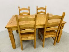 TRADITIONAL PINE KITCHEN / DINING TABLE AND 4 MATCHING CHAIRS (ORIGINALLY FROM "HOVELS")