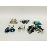 6 X PAIRS OF DESIGNER EARRINGS TO INCLUDE ABOLONE AND MURANO