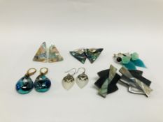 6 X PAIRS OF DESIGNER EARRINGS TO INCLUDE ABOLONE AND MURANO