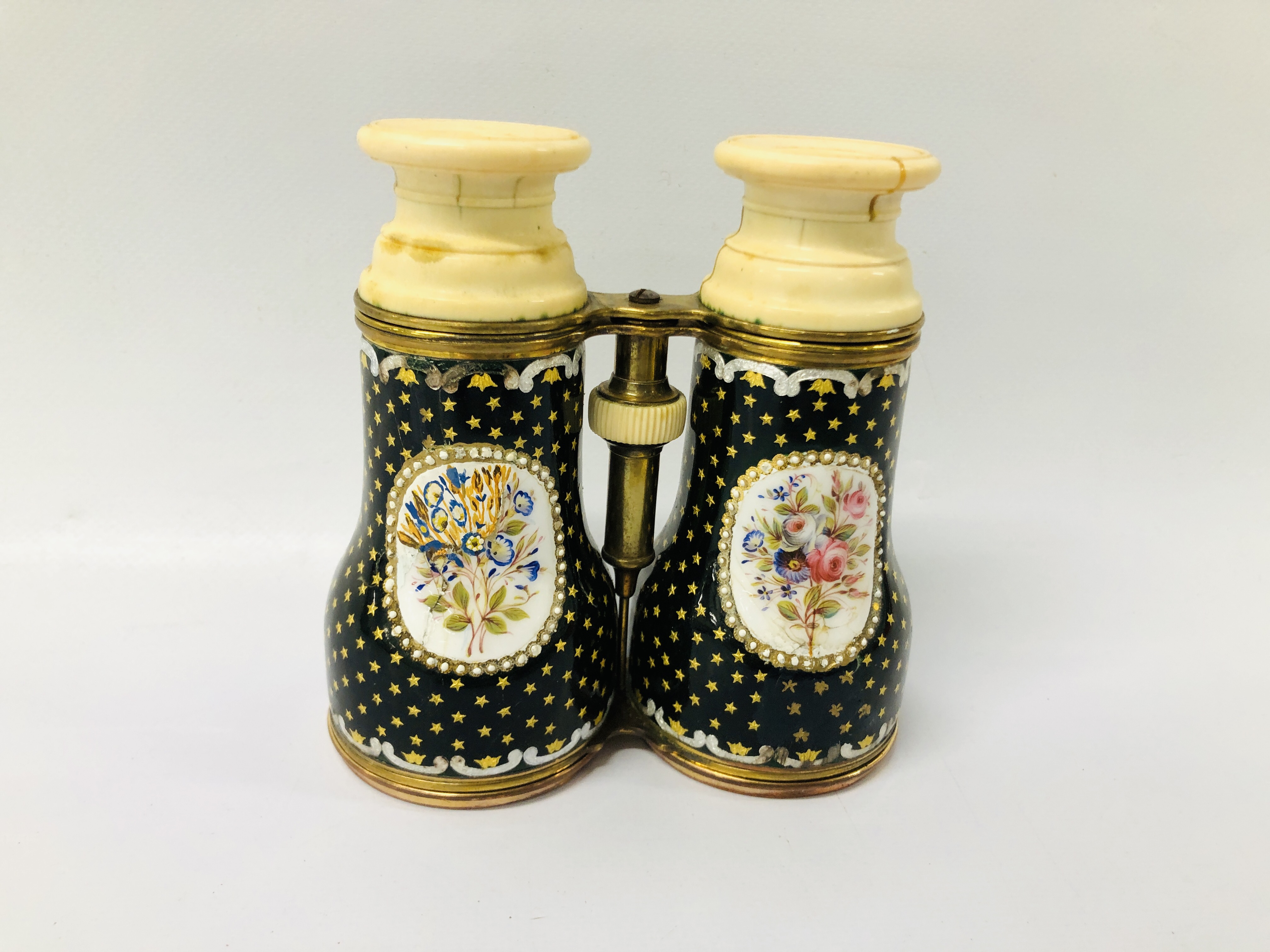 PAIR OF ANTIQUE IVORY AND ENAMEL OPERA GLASSES C1880 - Image 7 of 8