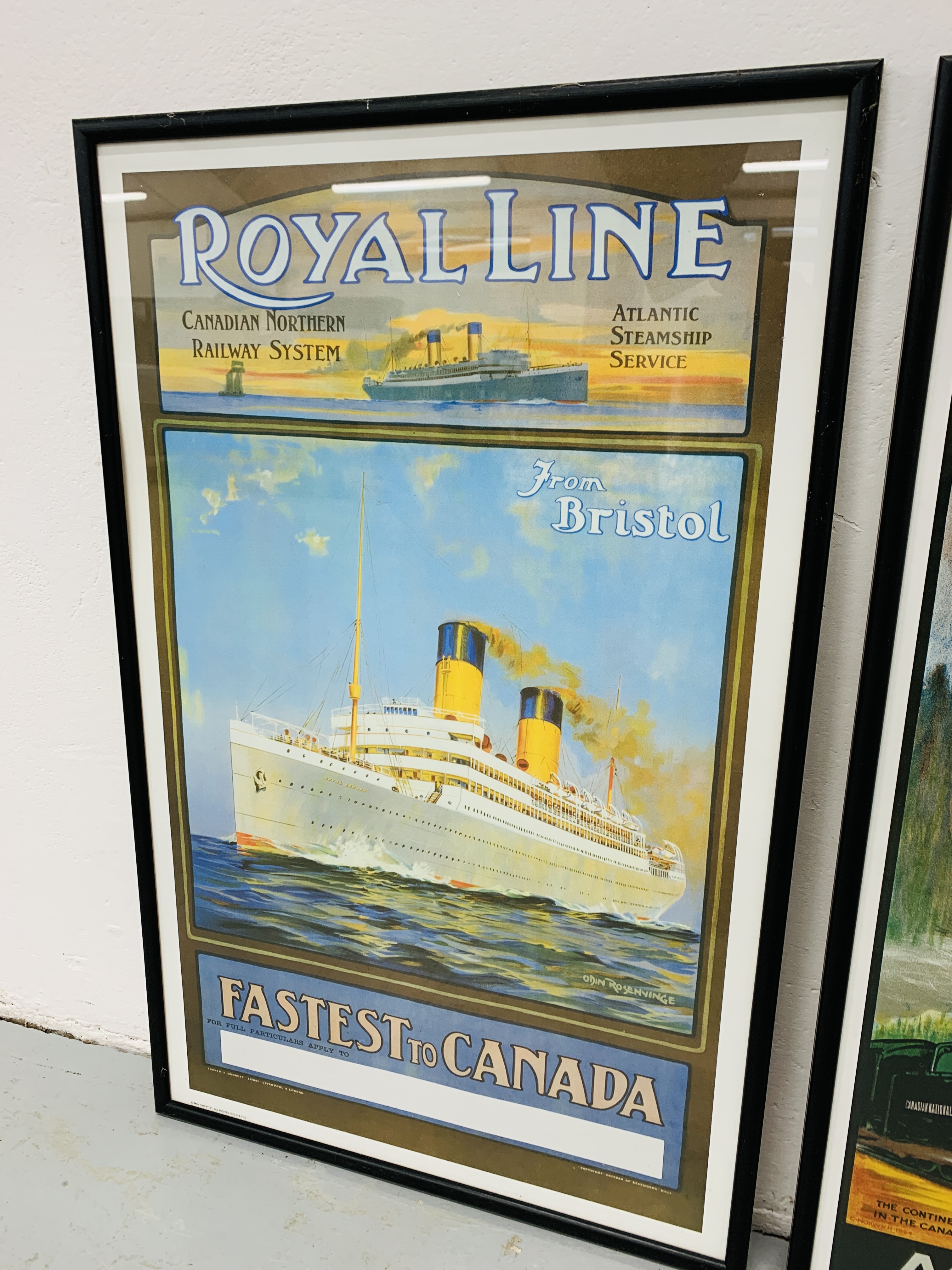 TWO FRAMED MODERN POSTERS "CANADIAN NATIONAL RAILWAYS" - W 39CM. H 60CM. AND "ROYAL LINE" - W 35CM. - Image 3 of 3
