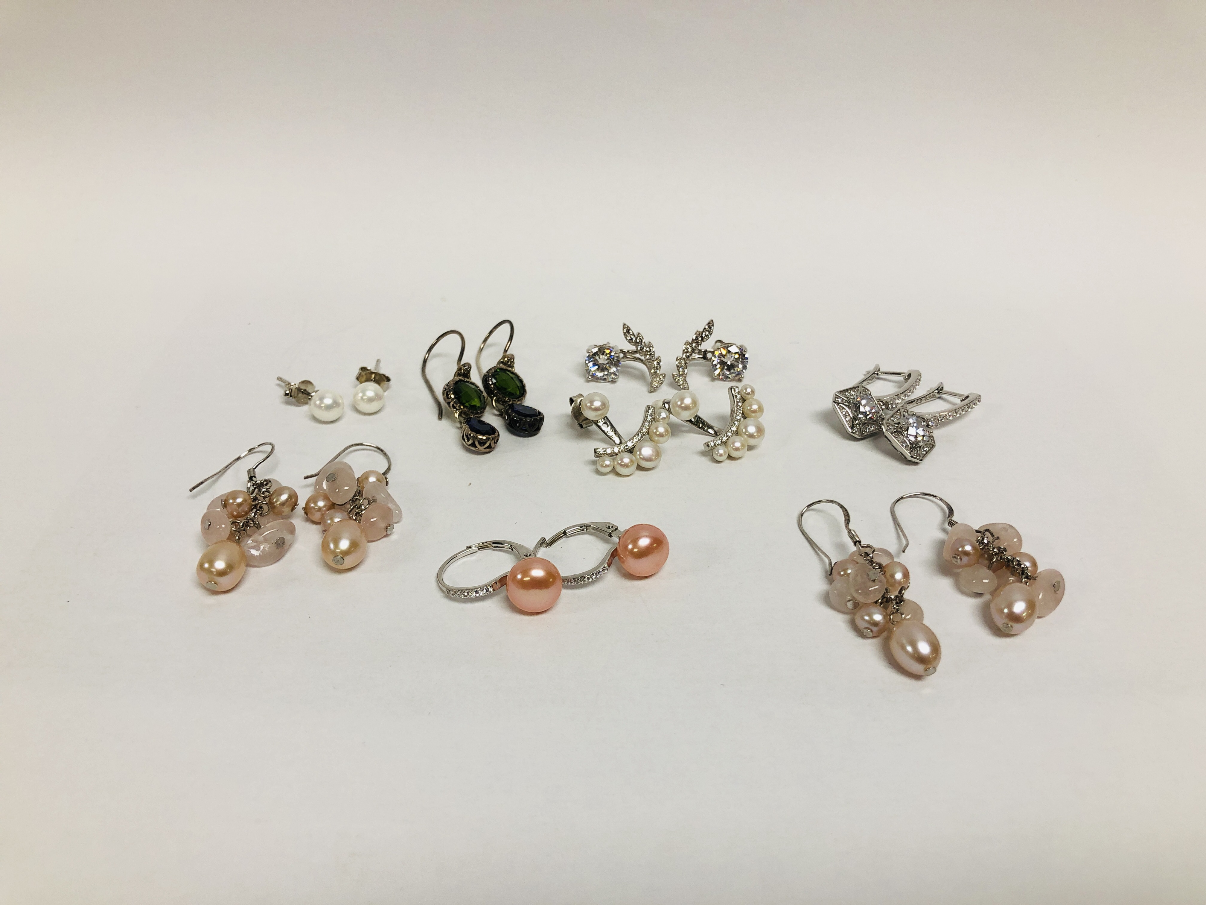 8 X PAIRS OF ASSORTED DESIGNER SILVER GEM SET EARRINGS