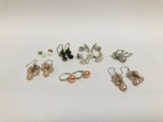 8 X PAIRS OF ASSORTED DESIGNER SILVER GEM SET EARRINGS