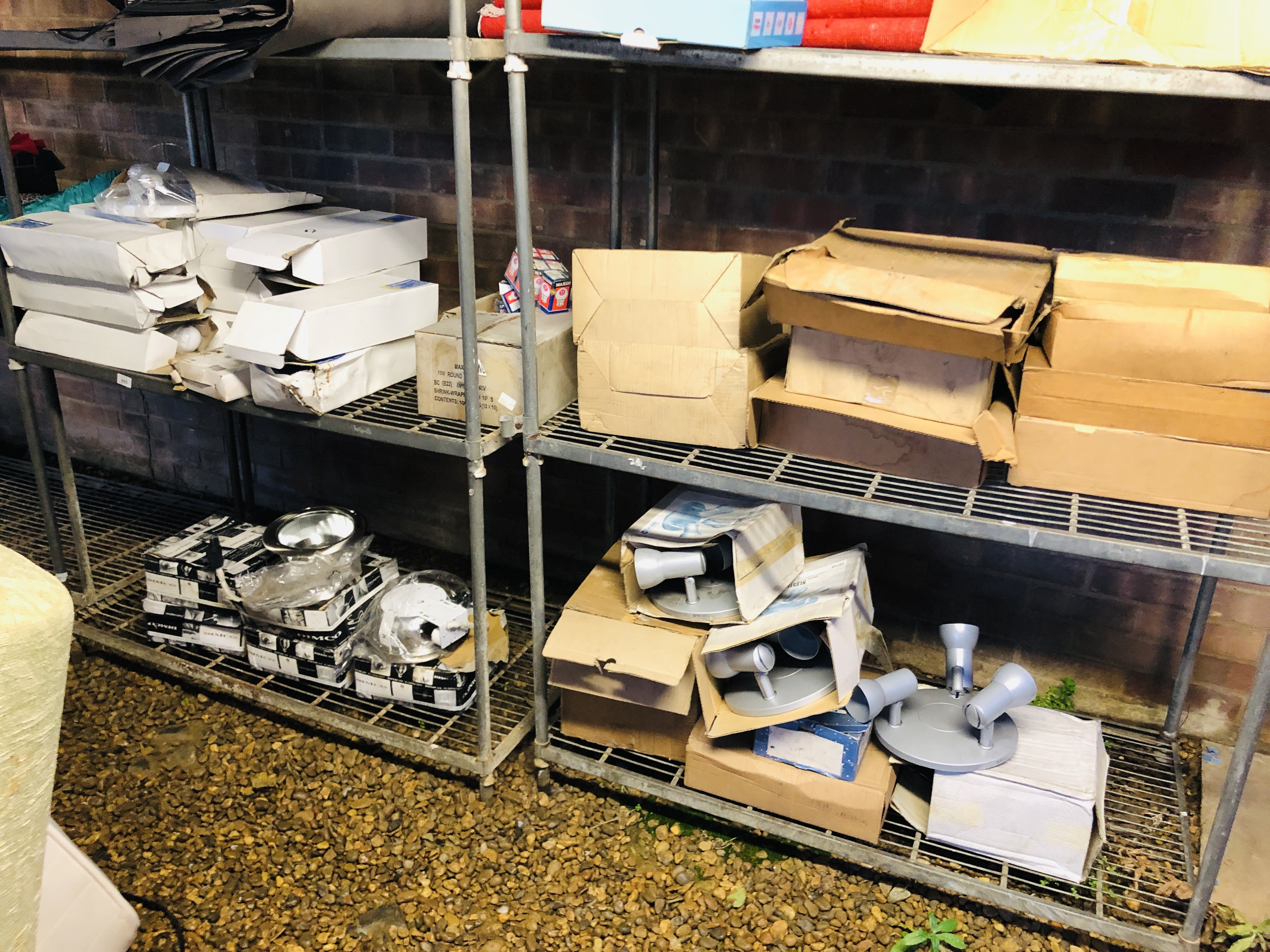 A LARGE QUANTITY OF CEILING LIGHT FITTINGS TO INCLUDE DIMCO, TWIN SPOT LIGHTS, ETC. - SOLD AS SEEN.