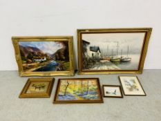 A FRAMED OIL ON BOARD - HARBOUR SCENE BEARING SIGNATURE W.