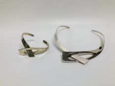 DESIGNER SILVER CHOKER AND MATCHING CUFF STYLE BRACELET MARKED "PATENQUE" IN ORIGINAL GIFT BOXES