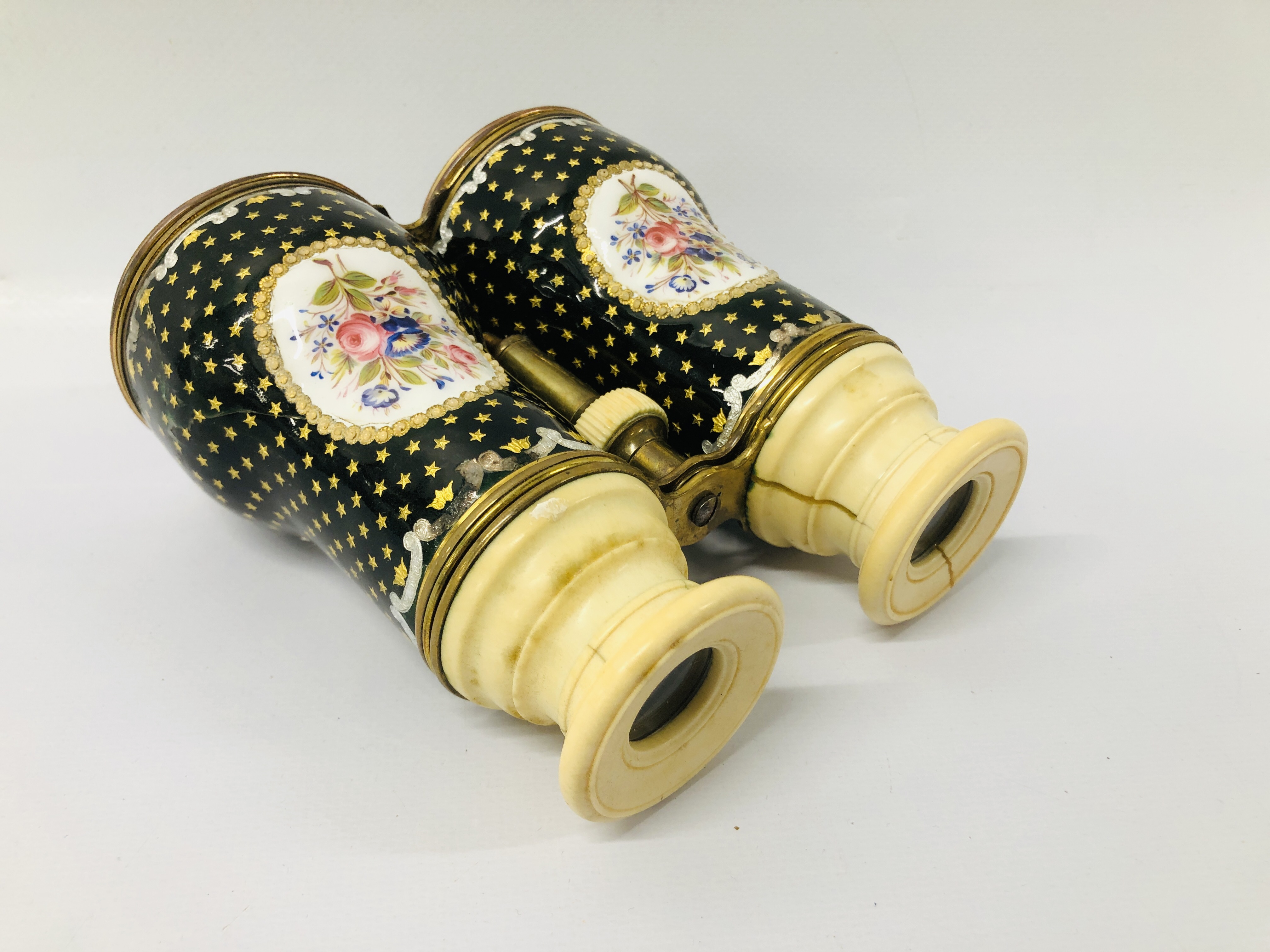 PAIR OF ANTIQUE IVORY AND ENAMEL OPERA GLASSES C1880 - Image 5 of 8