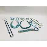 COLLECTION OF MAINLY TURQUOISE HARD STONE BEADED NECKLACES AND BRACELETS ETC