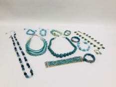 COLLECTION OF MAINLY TURQUOISE HARD STONE BEADED NECKLACES AND BRACELETS ETC