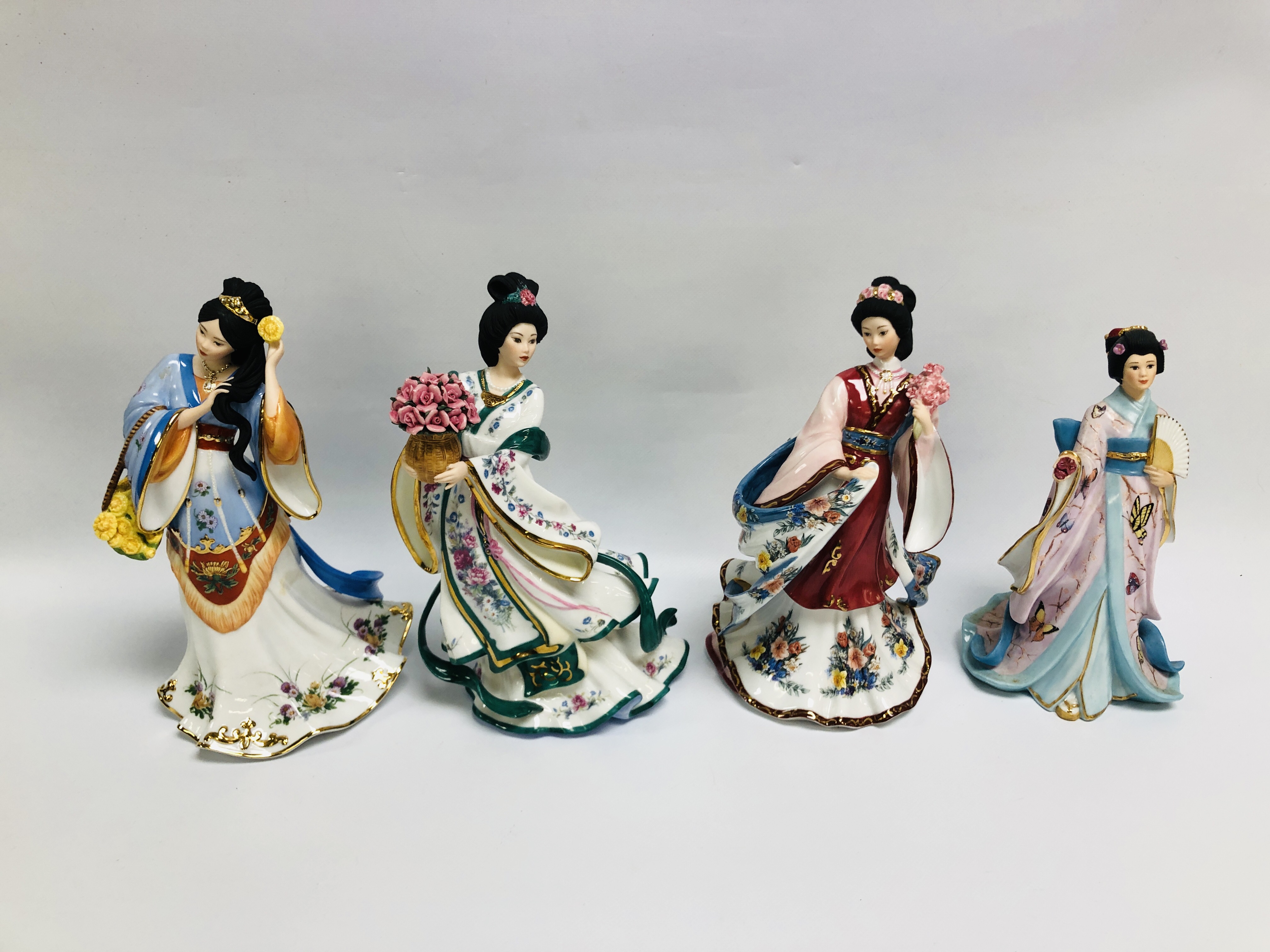 4 X DANBURY MINT COLLECTOR'S FIGURES TO INCLUDE 3 FROM THE LENA LIU COLLECTION (ROSE PRINCESS,