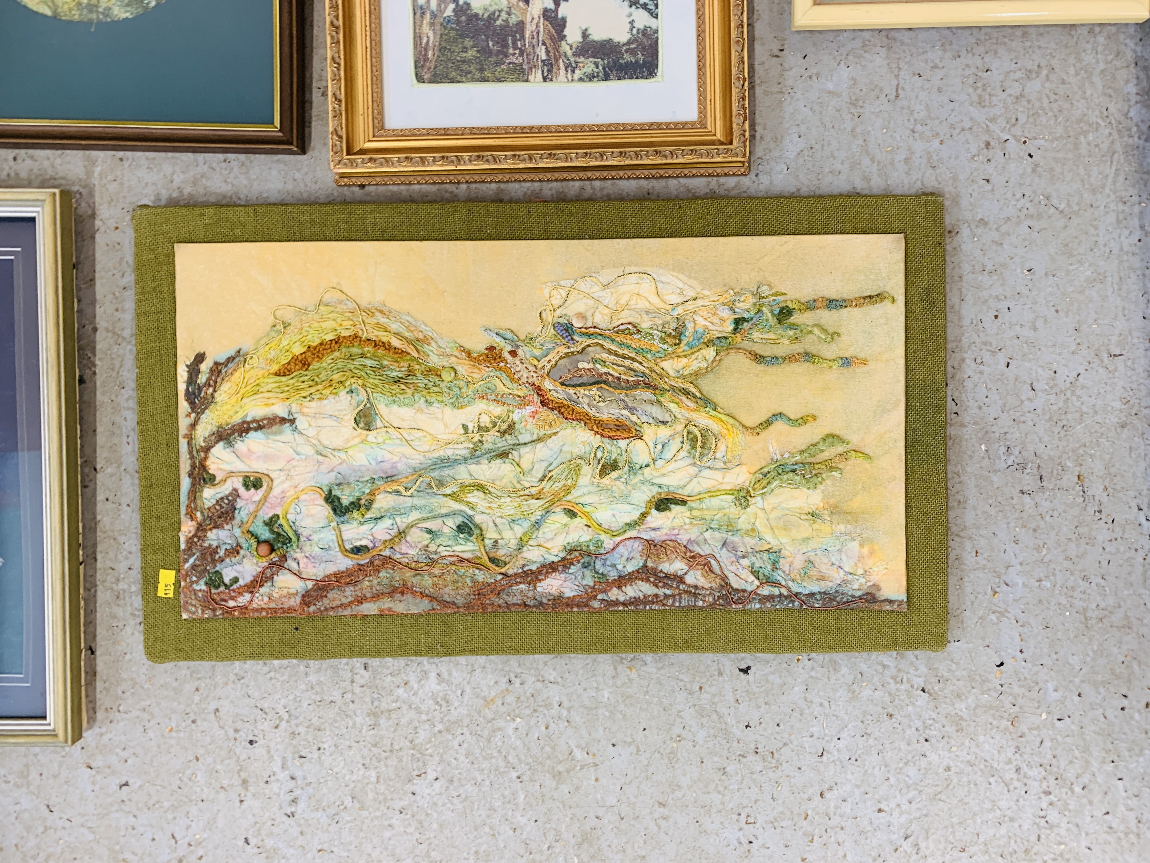 A GROUP OF FIFTEEN EMBROIDERY AND MIXED MEDICINE PICTURES TO INCLUDE FAIRY, SEASHORE, LANDSCAPE ETC. - Image 6 of 16