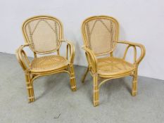 A PAIR OF CANE AND RATTAN CONSERVATORY / BEDROOM CHAIRS