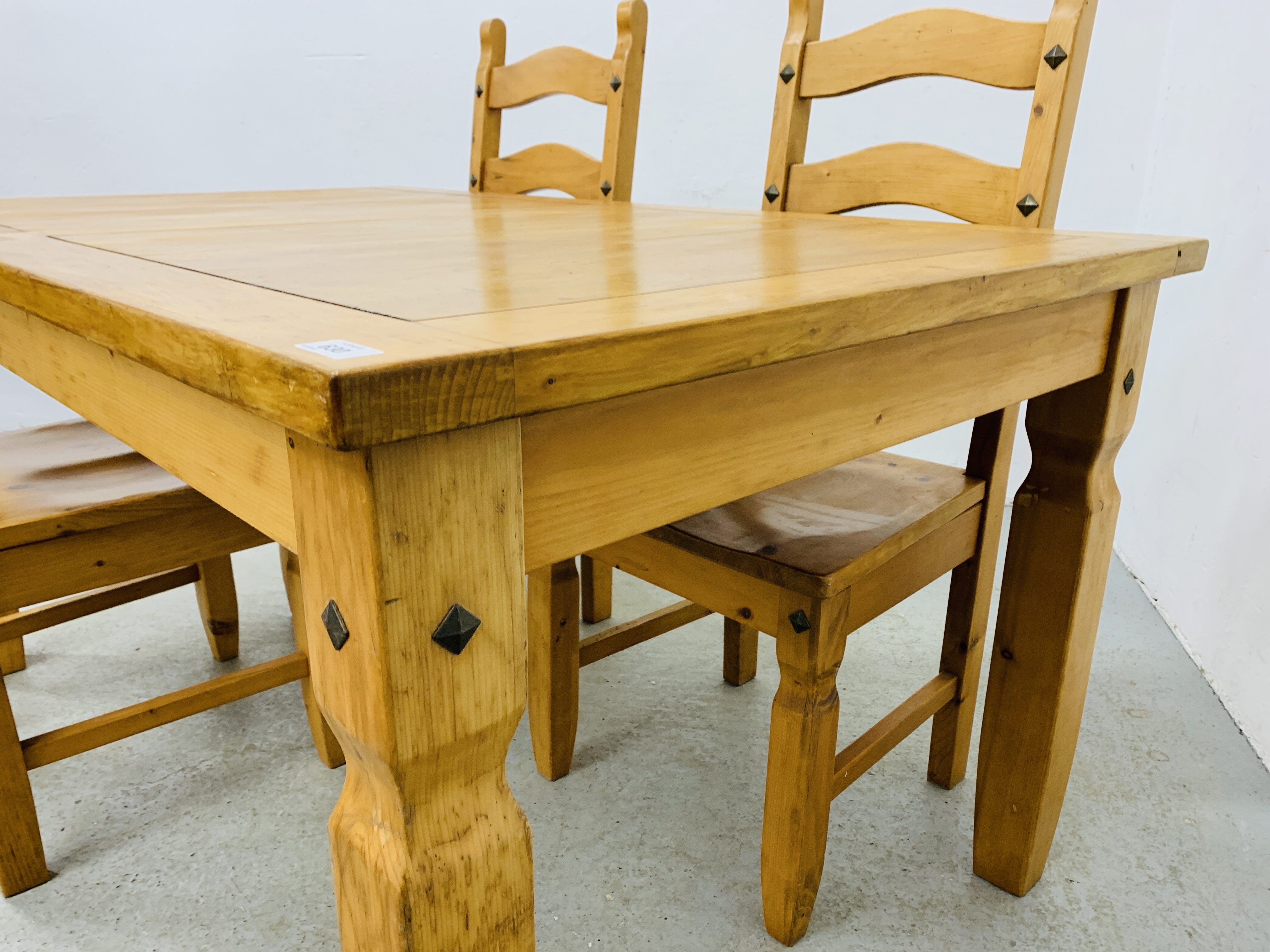 TRADITIONAL PINE KITCHEN / DINING TABLE AND 4 MATCHING CHAIRS (ORIGINALLY FROM "HOVELS") - Image 10 of 10