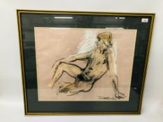 A FRAMED CHALK STUDY OF NUDE RECLINING MAN