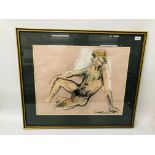 A FRAMED CHALK STUDY OF NUDE RECLINING MAN