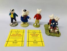 4 X JOHN BESWICK RUPERT FIGURES TO INCLUDE BILL BADGER, RUPERT WITH SATCHEL,