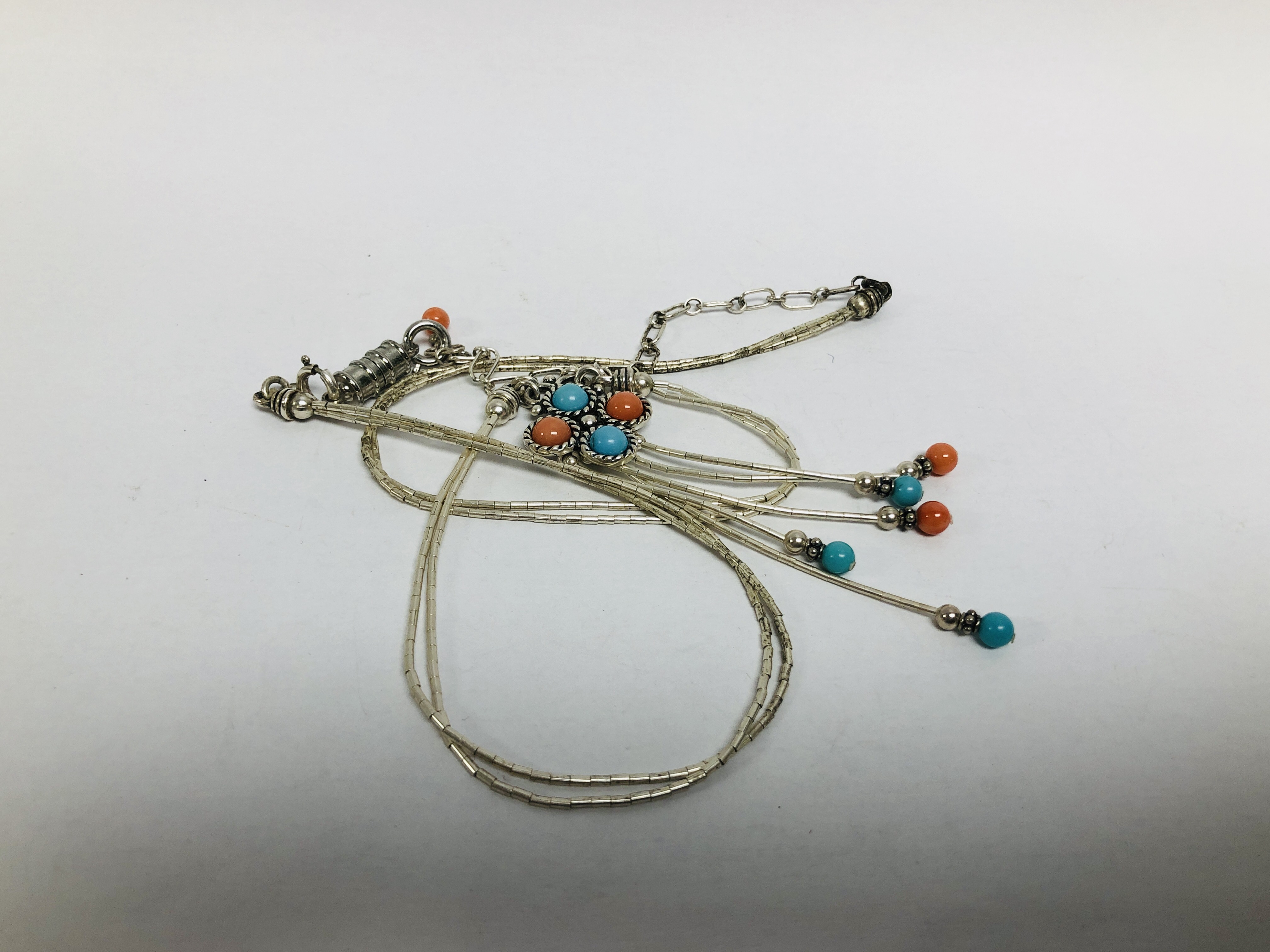 3 X SILVER SOUTH AMERICAN MULTI STRAND NECKLACES WITH BEADED AND ENAMELLED DETAIL ALONG WITH A - Image 16 of 20