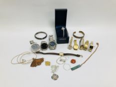 BOX OF ASSORTED DESIGNER COSTUME JEWELLERY & WATCHES TO INCLUDE BOXED LADIES SEKONDA IN ORIGINAL