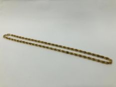 A 9CT GOLD ROPE NECKLACE LENGTH 52CM.