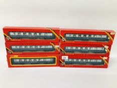 SIX HORNBY "00" GAUGE "GOLDEN ARROW" PULMAN CARRIAGES BOXED (4 X R230, 1 X R724,