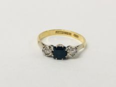 AN 18CT GOLD PLATINUM SET DIAMOND AND SAPPHIRE RING