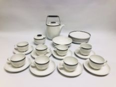 "ROSENTHAL" 25 PIECE COFFEE SET, MAINLY WHITE BACKGROUND, GRADUATED GREY DOTS TO RIM.