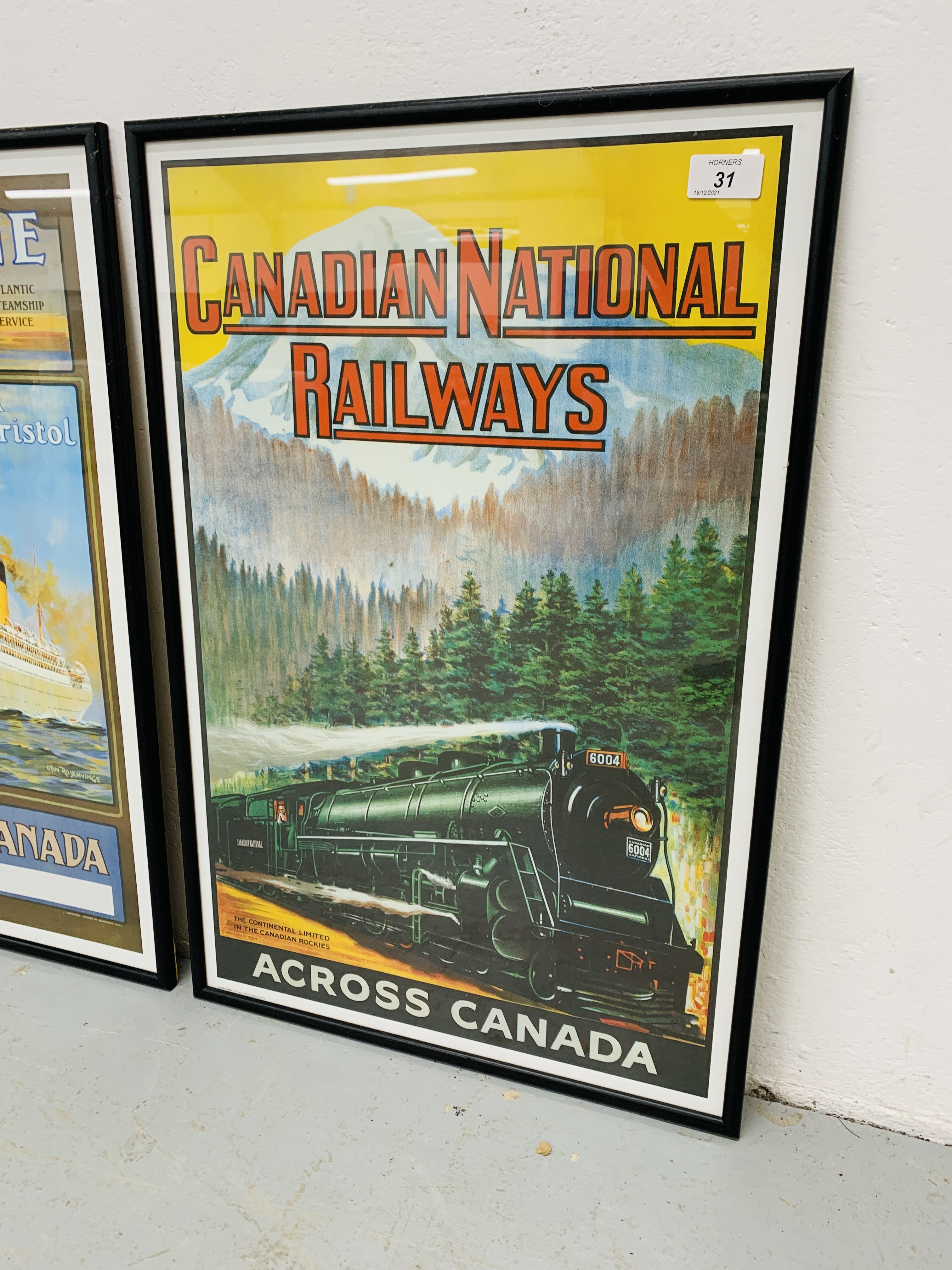 TWO FRAMED MODERN POSTERS "CANADIAN NATIONAL RAILWAYS" - W 39CM. H 60CM. AND "ROYAL LINE" - W 35CM. - Image 2 of 3