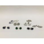 8 X PAIRS OF ASSORTED DESIGNER SILVER GEM SET EARRINGS