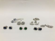 8 X PAIRS OF ASSORTED DESIGNER SILVER GEM SET EARRINGS