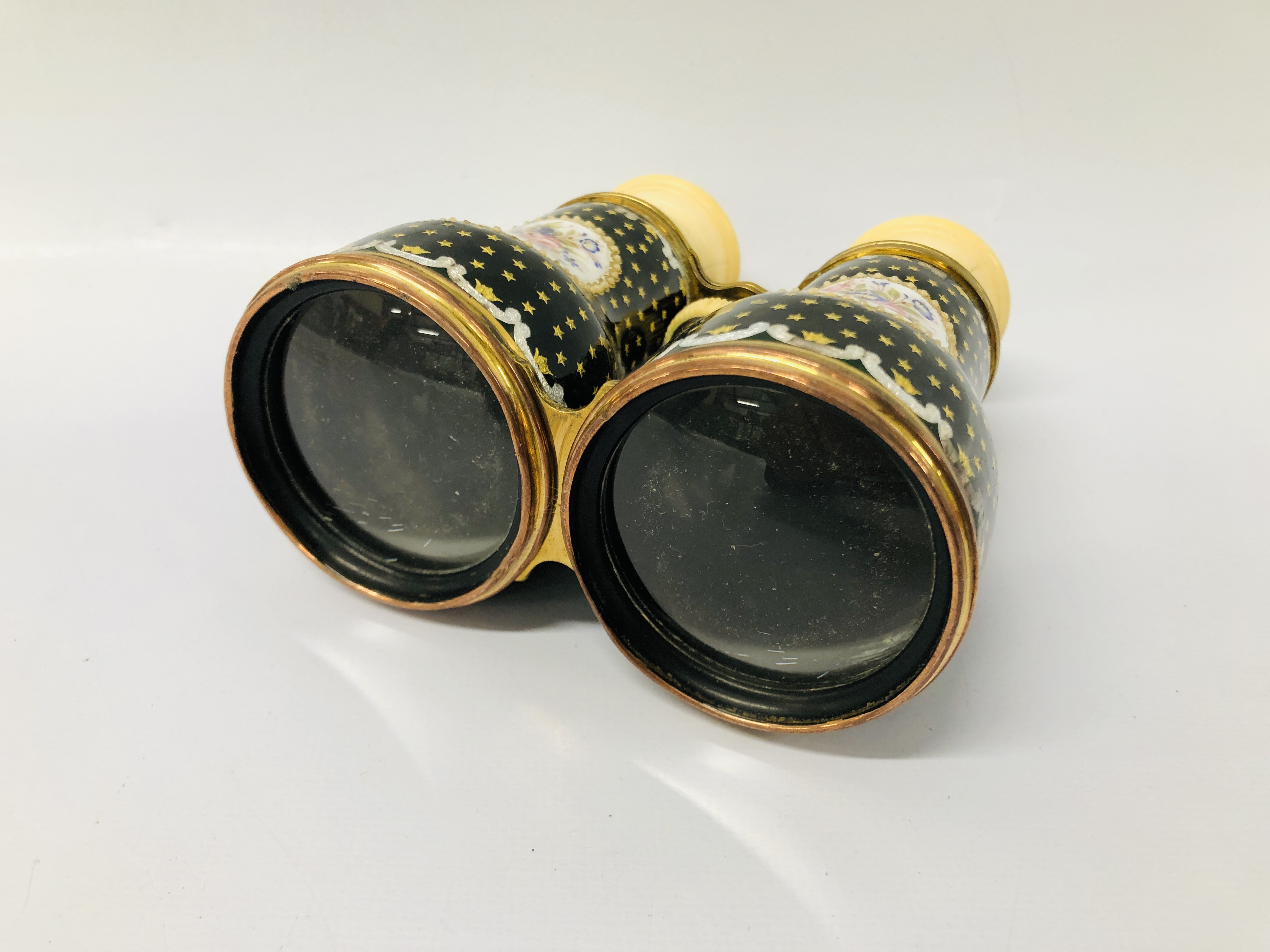 PAIR OF ANTIQUE IVORY AND ENAMEL OPERA GLASSES C1880 - Image 3 of 8
