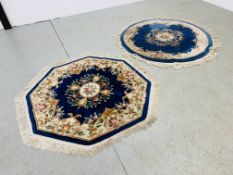 TWO MODERN CHINESE RUGS ON CIRCULAR DIAMETER 154CM., ONE OCTAGONAL - WIDTH 143CM.