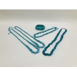 COLLECTION OF TURQUOISE HOWLITE JEWELLERY COMPRISING 4 BEADED NECKLACES (ONE HAVING SILVER CLASP),