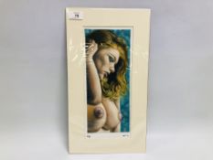 MOUNTED OIL ON BOARD "CIRCE" SIGNED K. LEACH - 13CM X 31CM.