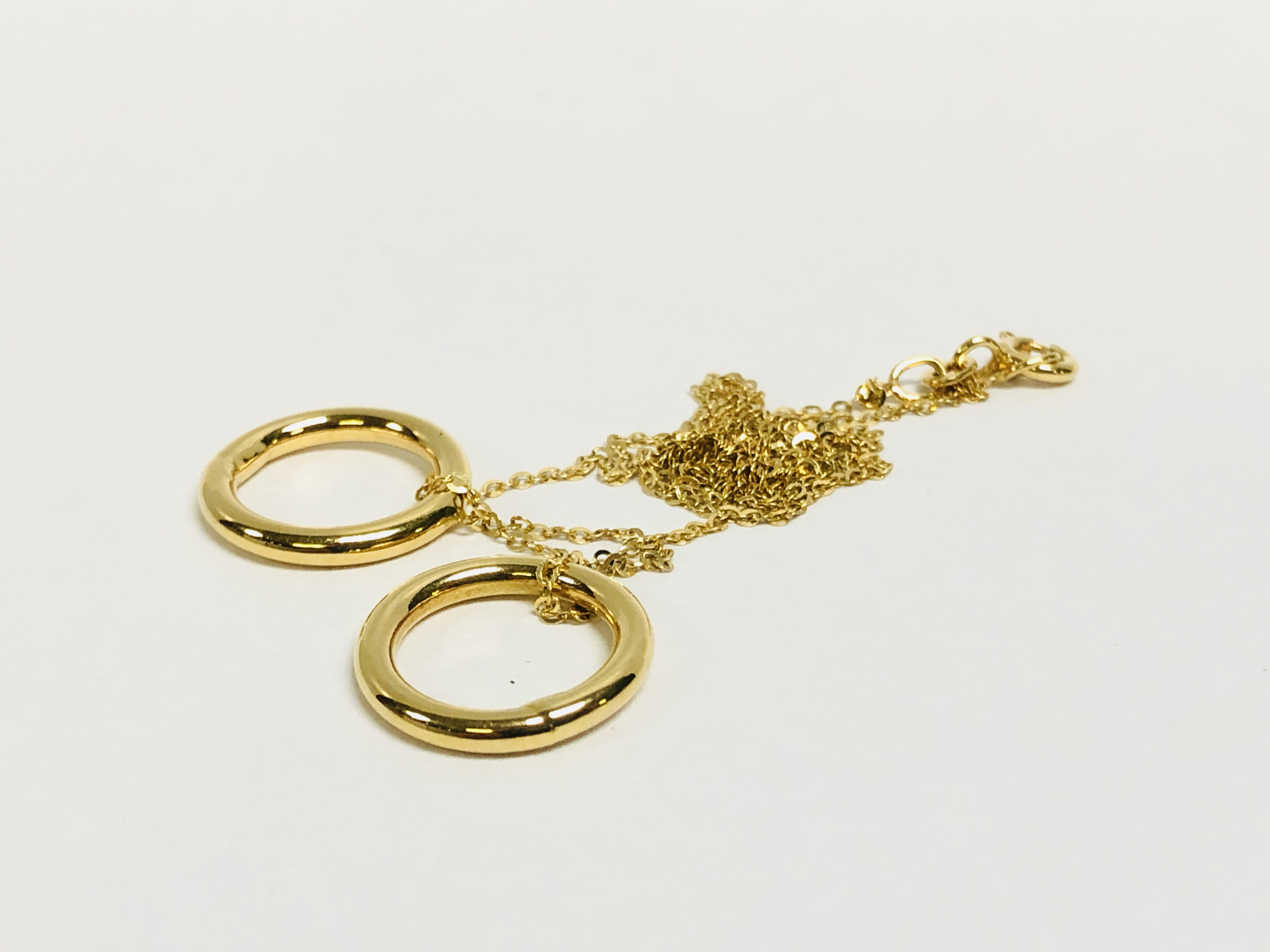 FINE DESIGNER NECKLACE MARKED 585 WITH TWO HOOP DROPS - Image 4 of 6