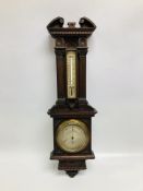 DECORATIVE VINTAGE OAK CASED BAROMETER, CARVED COLUMN DESIGN MARKED NEGRETTI & ZAMBRA LONDON 17151.