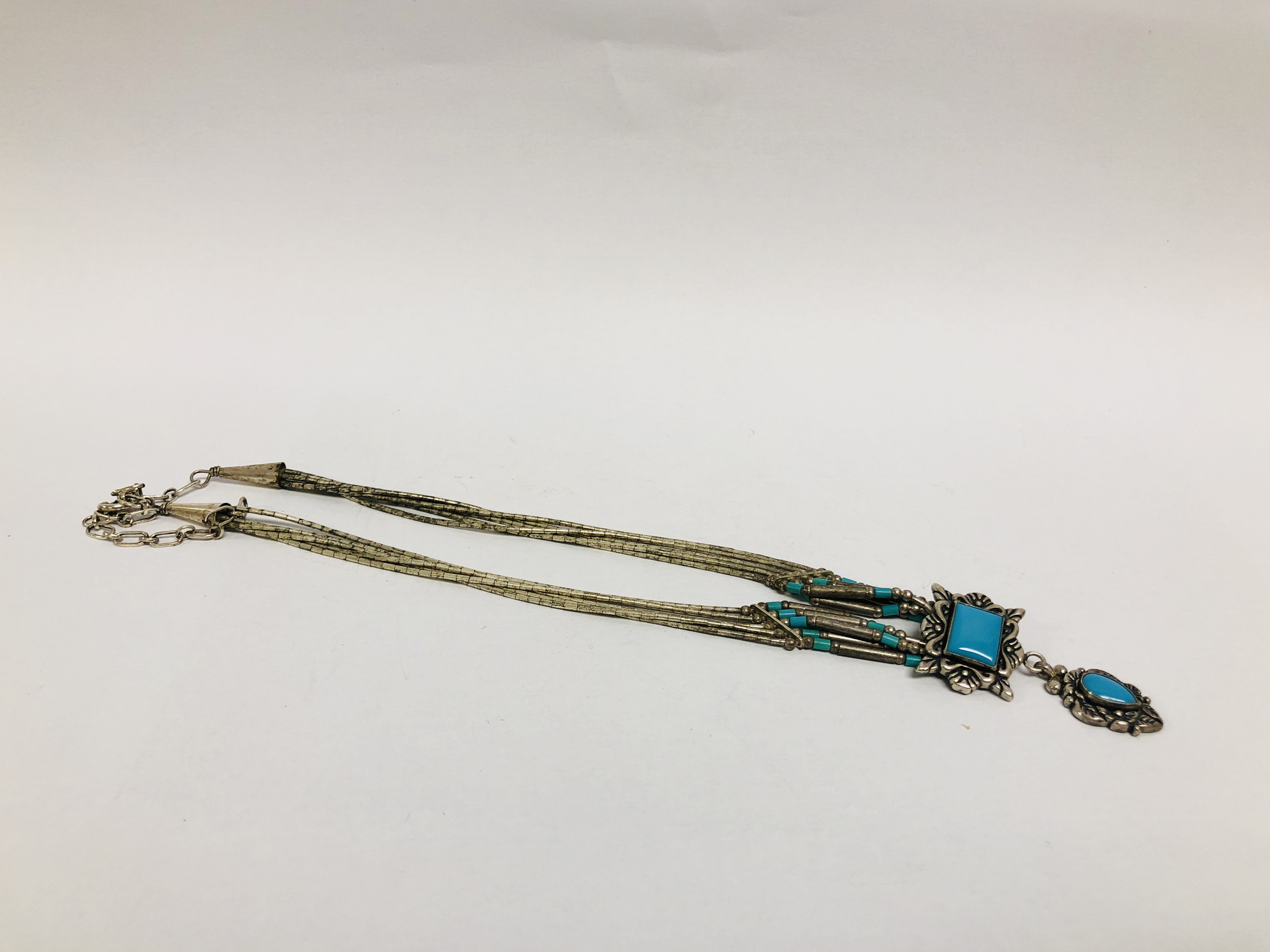 3 X SILVER SOUTH AMERICAN MULTI STRAND NECKLACES WITH BEADED AND ENAMELLED DETAIL ALONG WITH A - Image 7 of 20