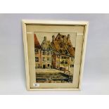 FRAMED WATERCOLOUR, FRENCH STREET SCENE BEARING SIGNATURE "V. STEADMAN 1953" - H 30CM. W 22CM.