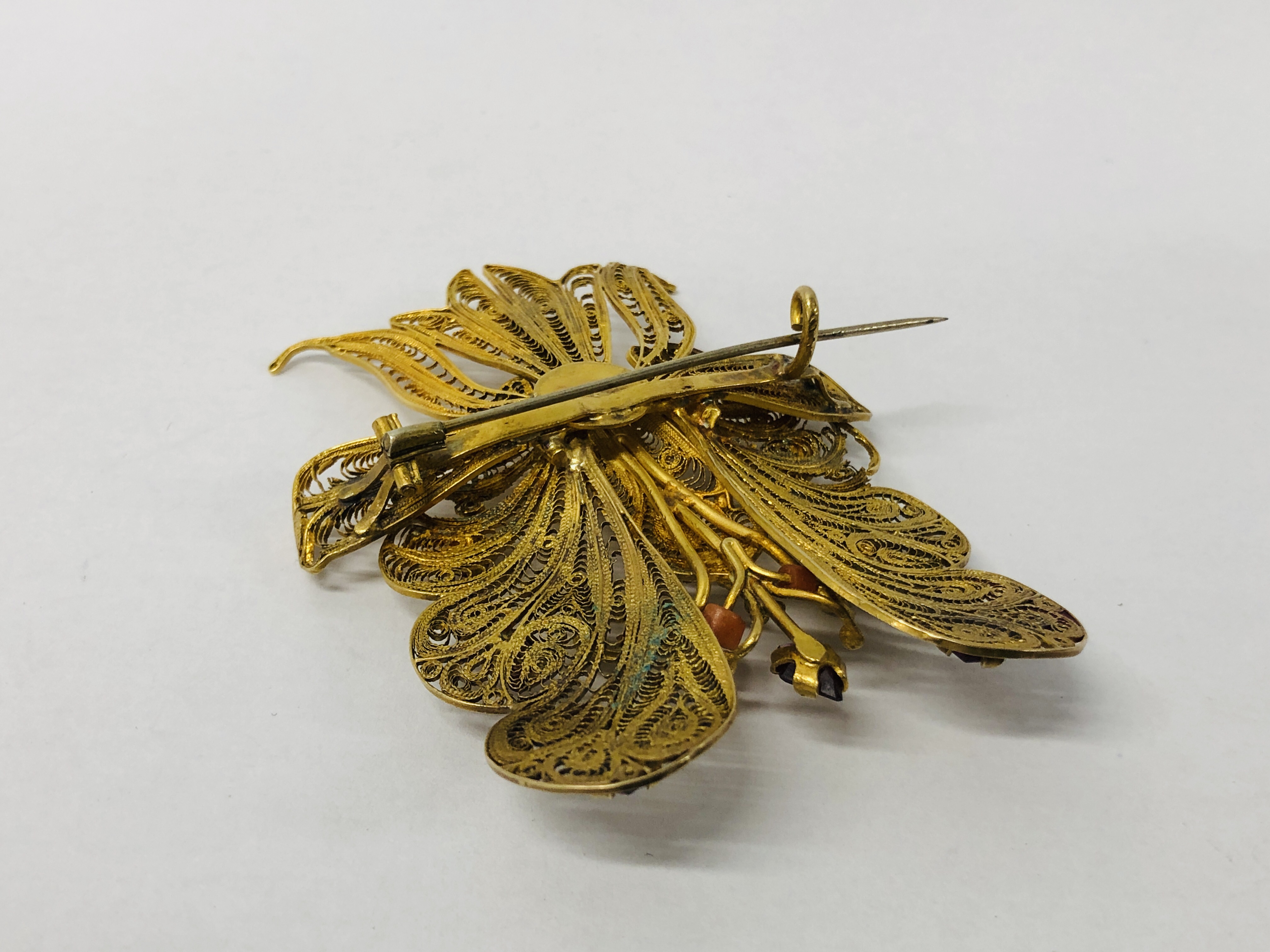 VINTAGE FILIGREE GILT METAL BUTTERFLY BROOCH, - Image 8 of 8