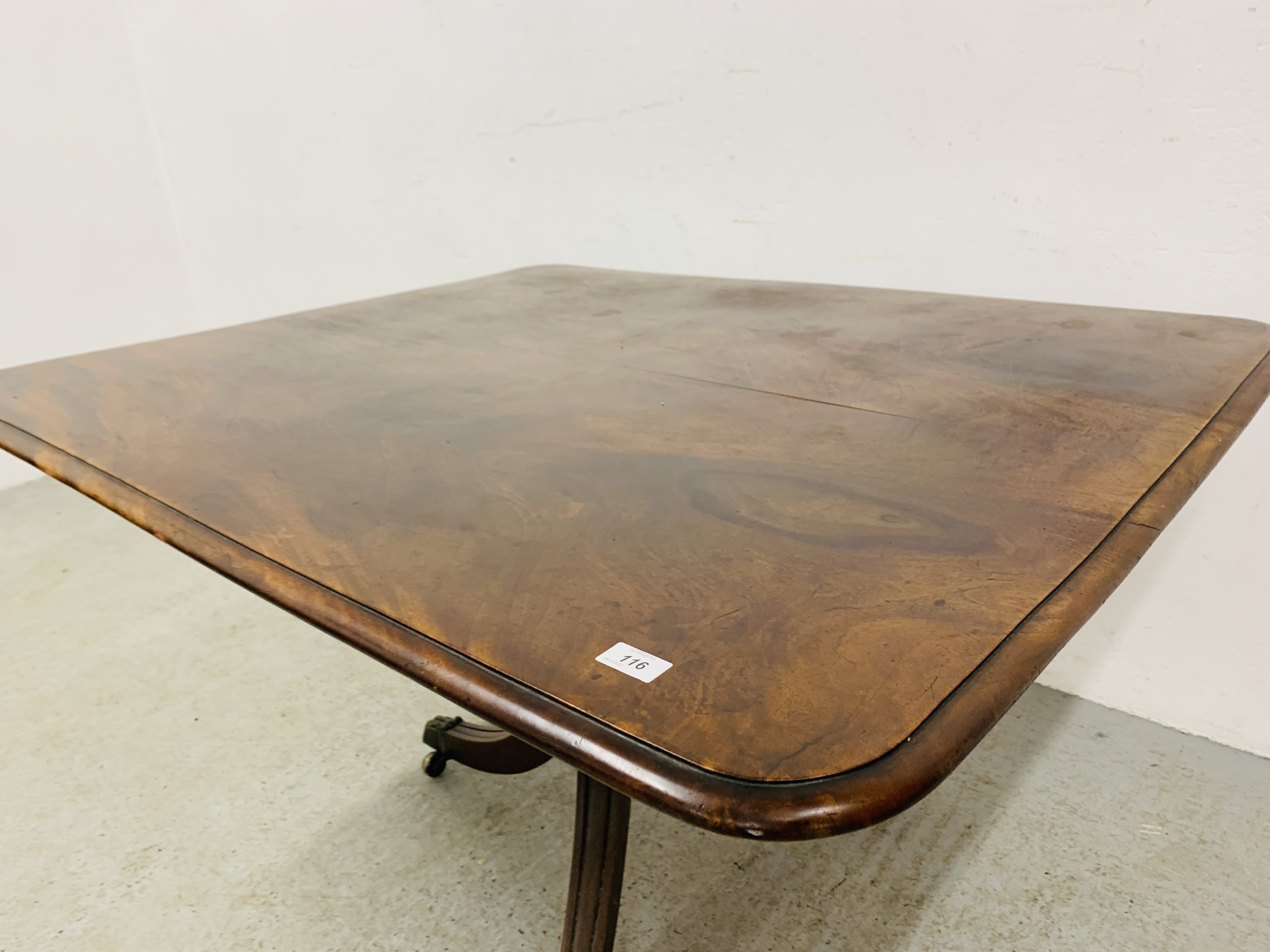 A WILLIAM IV MAHOGANY PEDESTAL DINING TABLE WITH SQUARE TOP W 100CM, D 120CM, - Image 6 of 7