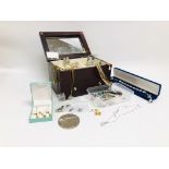 JEWELLERY BOX AND CONTENTS TO INCLUDE SILVER,