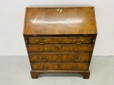 A MID C18TH WALNUT BUREAU (RESTORATION AND REPOLISHED) - W 89CM. D 49CM. H 102CM.